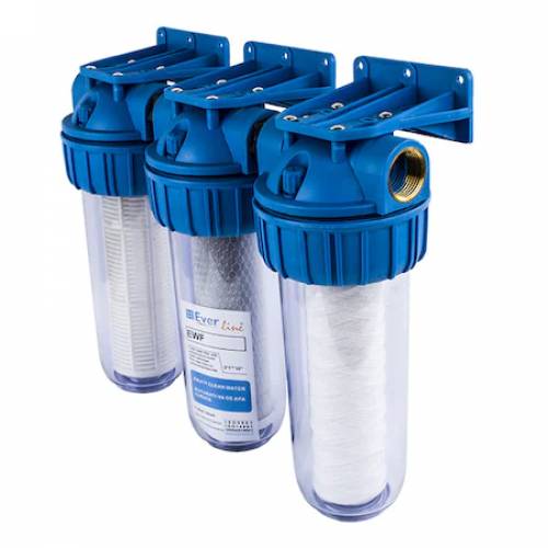Filtru triplu 10 inch echipat filtru carbune activ - filtru bumbac si filtru sita 1 tol Everline