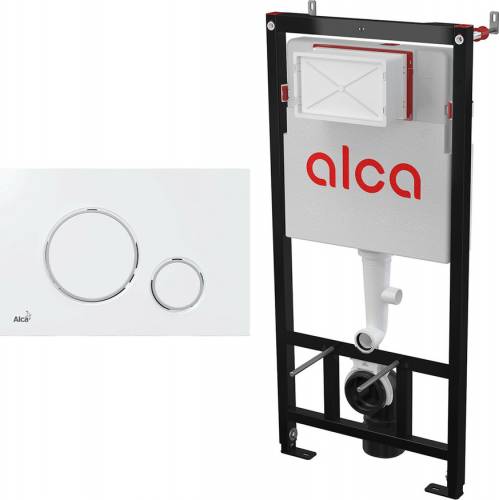 Set rezervor WC cu cadru incastrat Alcadrain AM101/1120 si clapeta de actionare Thin M770 alb - crom lucios