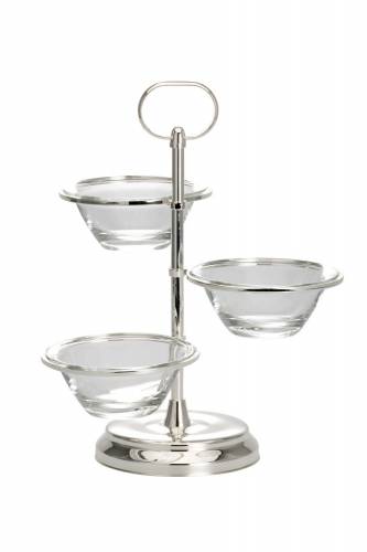 Suport din metal argintat pentru aperitiv - cu 3 boluri din sticla - Etagere Argintiu - O11xH29 cm