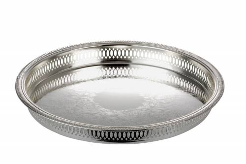 Tava pentru servire - din metal argintat - Embossed Round Argintiu - O28xH3 cm