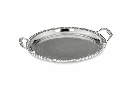 Tava pentru servire - din metal argintat - Ornamented Round Argintiu - O32 - 5 cm