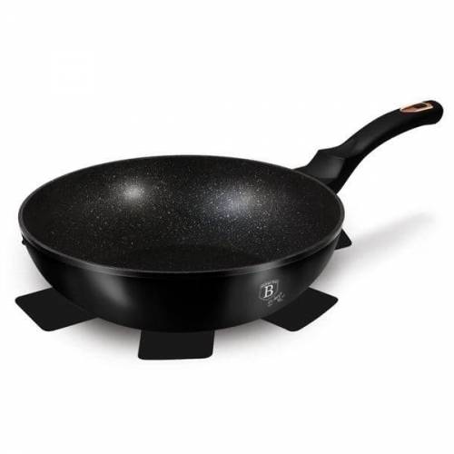 Tigaie wok din aluminiu cu invelis antiaderent de marmura - O30 cm - Black Rose