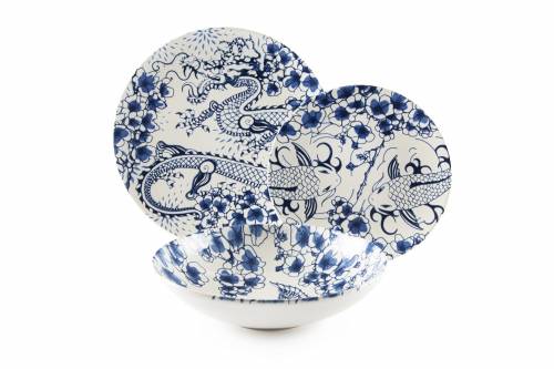 Set vesela din ceramica - 18 piese - Zen Dinner Alb / Albastru