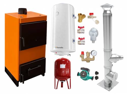Pachet Centrala pe combustibil solid Fiama W 25 kW - Cos inox - Boiler Termoelectric - Vas Expansune - Pompa si Fitinguri Montaj