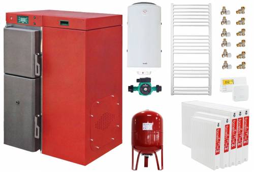 Pachet incalzire si apa calda pentru 4 camere - Centrala mixta lemn si peleti -  Tera 28 KW - aprindere electrica peleti - buncar 95 kg - Boiler...