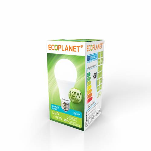 Bec LED Ecoplanet - E27 - 12W (100W) - 1140 LM - F - lumina alba rece 6500K - Mat