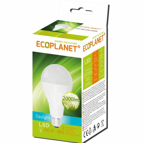 Bec LED Ecoplanet - E27 - 20W (150W) - 2000 LM - A+ - lumina rece 6500K - Mat