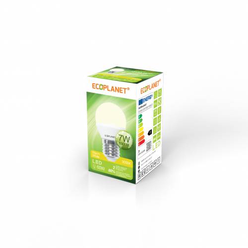 Bec LED Ecoplanet glob mic G45 - E27 - 7W (60W) - 630 LM - A+ - lumina calda 3000K - Mat