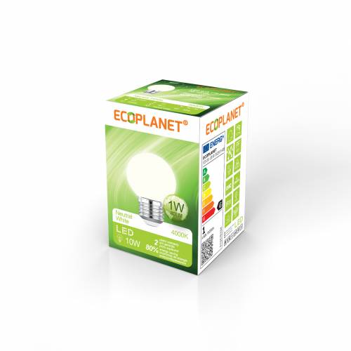 Bec LED G45 Ecoplanet - E27 - 1W (10W) - 80LM - G - Alb lumina neutra 4000K - Mat (ECO-0192)