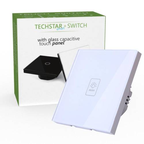 Intrerupator Touch Techstar(r) TG02 - Sticla Securizata - Design Modern - Iluminare LED - 1 Faza - Alb