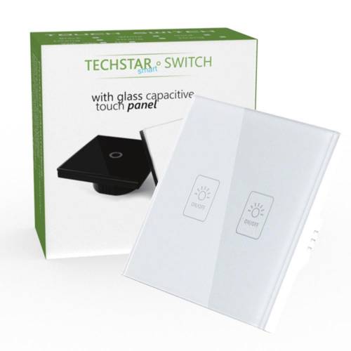 Intrerupator Touch Techstar(r) TG02 - Sticla Securizata - Design Modern - Iluminare LED - 2 Faze - Alb