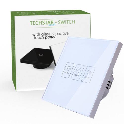 Intrerupator Touch Techstar(r) TG02 - Sticla Securizata - Design Modern - Iluminare LED - 3 Faze - Alb