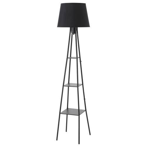 HOMCOM Lampa de Podea Design cu 3 Rafturi si Intrerupator cu Pedala - Dulie E27 si Structura din Metal - 35x35x173cm - Negru