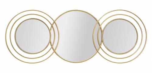 Decoratiune metalica de perete cu oglinda - Triply Round Auriu - l79xA2 - 5xH30 cm