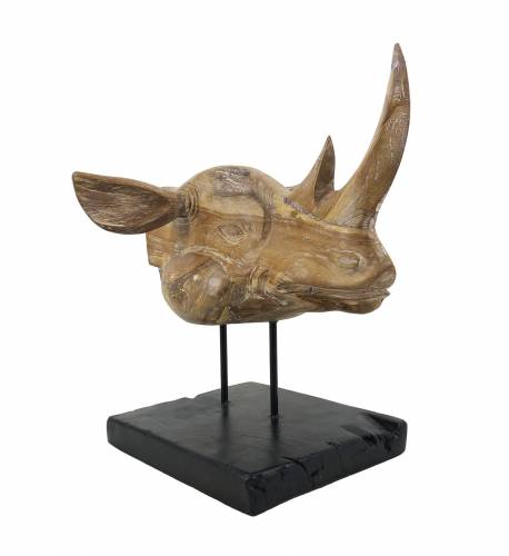 Decoratiune din lemn Teak Rhinoceros Head Natural / Negru - L40xl40xH45 cm
