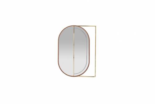 Oglinda decorativa cu rama din pal si metal - Lucia Small Nuc / Auriu - l44 - 1xH60 cm