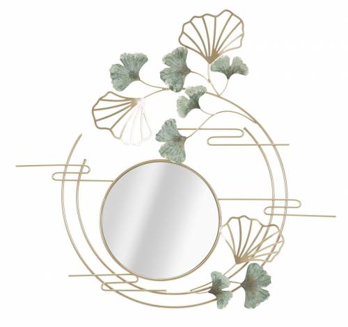 Oglinda decorativa cu rama metalica - Greenery Verde / Auriu - l80xH73 - 5 cm