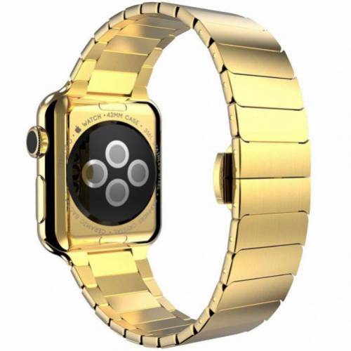 Curea iUni compatibila cu Apple Watch 1/2/3/4/5/6/7 - 40mm - Link Bracelet - Otel Inoxidabil - Gold
