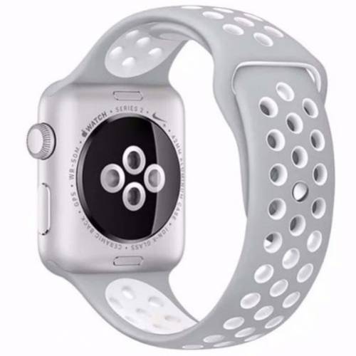 Curea iUni compatibila cu Apple Watch 1/2/3/4/5/6/7 - 40mm - Silicon Sport - Argintiu/Alb