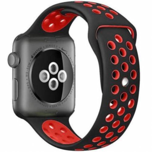 Curea iUni compatibila cu Apple Watch 1/2/3/4/5/6/7 - 40mm - Silicon Sport - Negru/Rosu