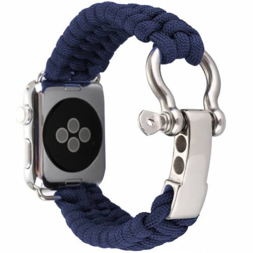 Curea iUni compatibila cu Apple Watch 1/2/3/4/5/6/7 - 44mm - Elastic Paracord - Rugged Nylon Rope - Midnight Blue