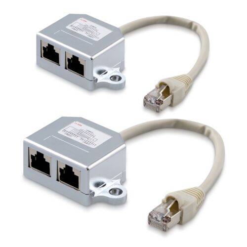 Set 2 Splittere cablu retea T RJ45 la 2 porturi RJ45 LAN - Kwmobile - Argintiu - Metal - 40679