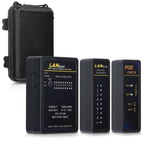 Tester cablu de retea cu PoE - LAN si 2 moduri de scanare - Kwmobile - /Negru - Plastic - 4449403
