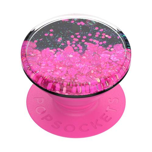 Suport universal de telefon si tableta Popsockets - PopGrip Luxe Tidepool Neon Pink - cu sclipici in interior