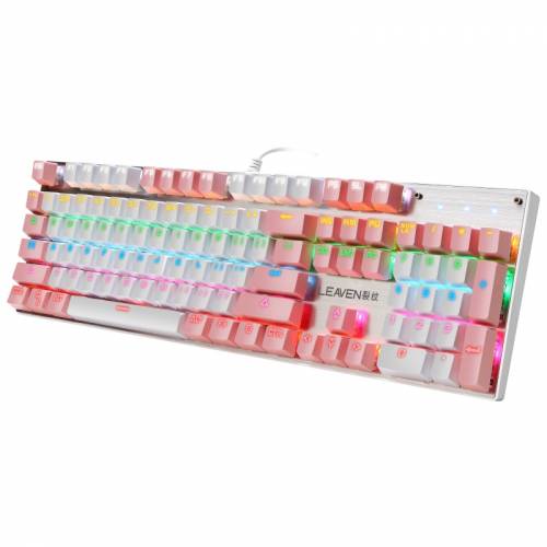 Tastatura gaming - mecanica Pinky Promise - 104 taste - RGB - 9 moduri de iluminare - USB - culoare Alb cu Roz