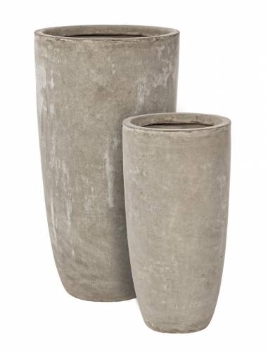 Set 2 ghivece din fibra de sticla si argila - Cement Round Grej - O42xH78 / O32xH62 cm
