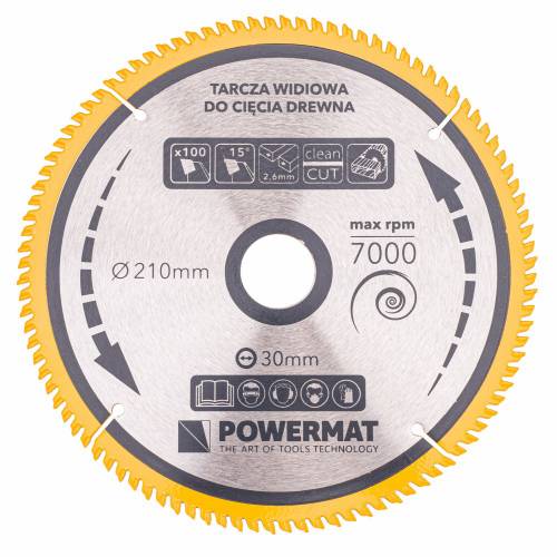 Disc circular pentru lemn TDD-210x30mm 100 dinti - Powermat PM0891