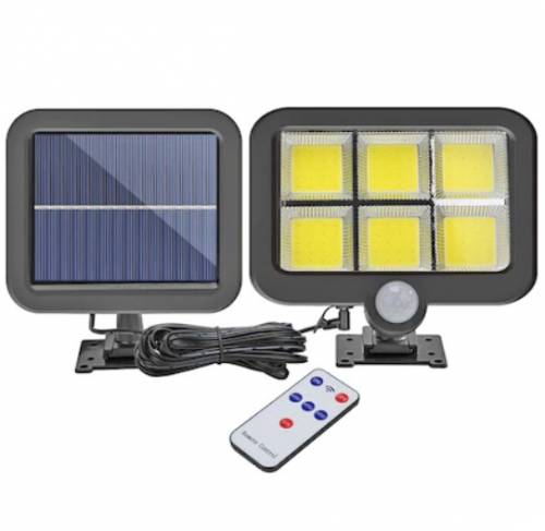Lampa solara de perete FOXMAG24 - 6 x COB LED - cu panou solar polisiciliu detasabil - senzor miscare - telecomanda - rezistenta la apa