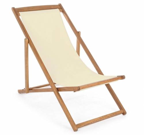 Scaun pliabil pentru terasa / plaja - din lemn de salcam si material textil - Noemi Crem / Natural - l60xA106xH88 cm