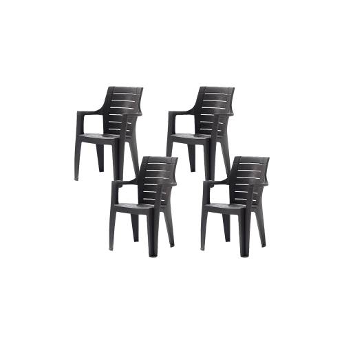 Set 4 scaune cu cotiere RAKI ELEGANCE WOOD 62x57xh88cm din polipropilena - maro