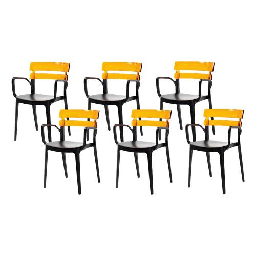 Set 6 scaune restaurant RAKI BELEM BISTRO 54 - 5x51xh81 - 6cm - polipropilena cu fibra de sticla - negru cu spatar culoare mustar