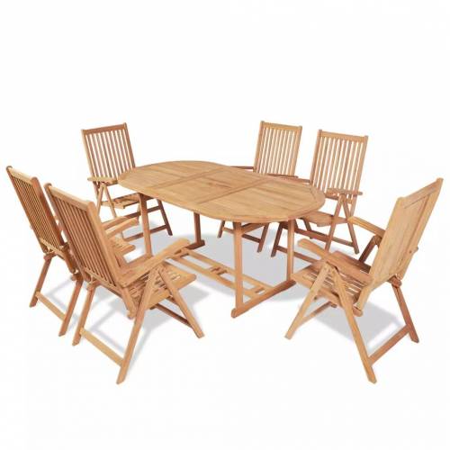 Set masa de gradina / terasa din lemn de tec + 6 scaune pliabile de gradina - Alma Natural - L180xl90xH75 cm