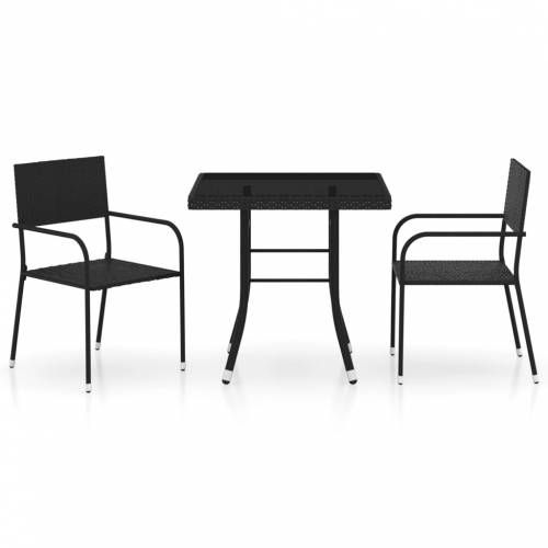 Set masa + 2 scaune pentru gradina / terasa - din sticla - ratan sintetic si metal - Ellis Negru - L80xl80xH74 cm