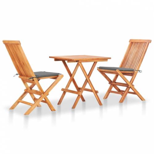 Set masa + 2 scaune pliabile pentru gradina / terasa - din lemn de tec - Arlo Natural / Gri - L60xl60xH65 cm