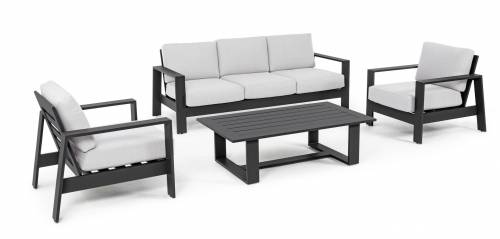 Set mobilier pentru gradina / terasa - Baltic Gri Deschis / Antracit - 2 fotolii + canapea 3 locuri + masa de cafea