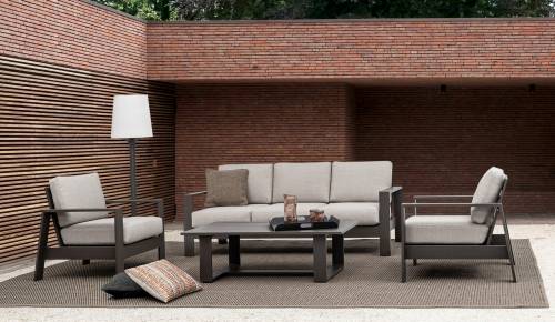 Set mobilier pentru gradina / terasa - Baltic Gri Deschis / Grej - 2 fotolii + canapea 3 locuri + masa de cafea