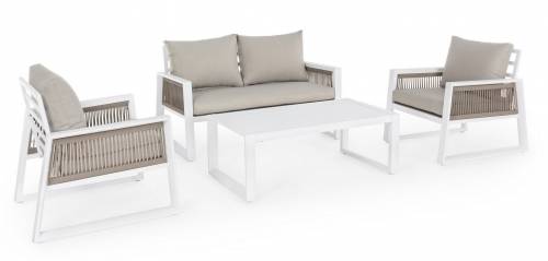 Set mobilier pentru gradina / terasa - Captiva Gri / Alb - 2 fotolii + canapea 2 locuri + masa de cafea