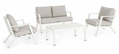 Set mobilier pentru gradina / terasa - Harleys Gri / Alb - 2 fotolii + canapea 2 locuri + masa de cafea
