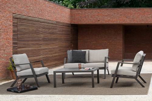 Set mobilier pentru gradina / terasa - Harleys Gri / Grej - 2 fotolii + canapea 2 locuri + masa de cafea