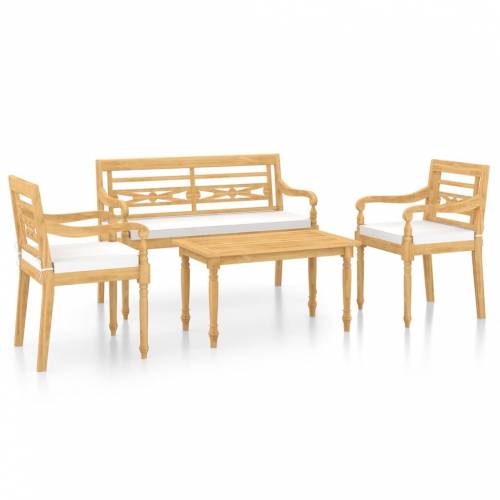 Set mobilier gradina / terasa - Tyron Natural / Alb - banca 2 locuri + 2 scaune + masa de cafea