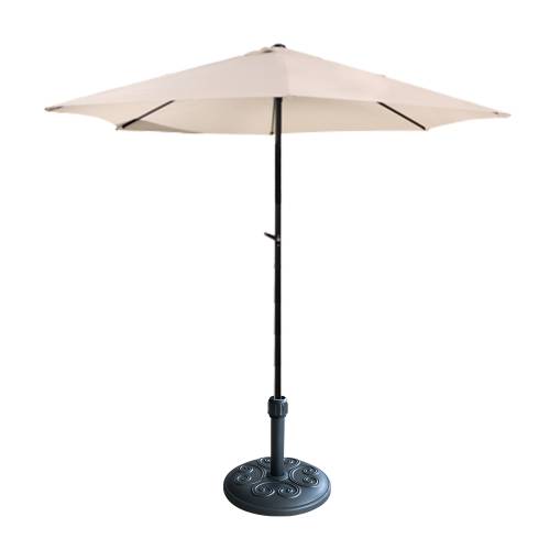 Umbrela soare 250 cm - bej cu mecanism rabatare si suport rotund cu relief 12 kg - culoare neagra