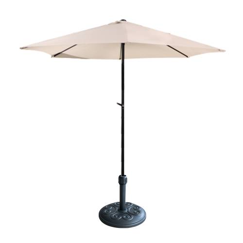 Umbrela soare 300 cm bej cu mecanism rabatare si suport rotund cu relief 12 kg - culoare neagra