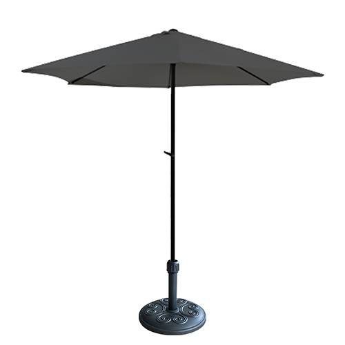 Umbrela soare gri cu mecanism rabatare 270 cm si suport rotund cu relief 12 kg - culoare neagra
