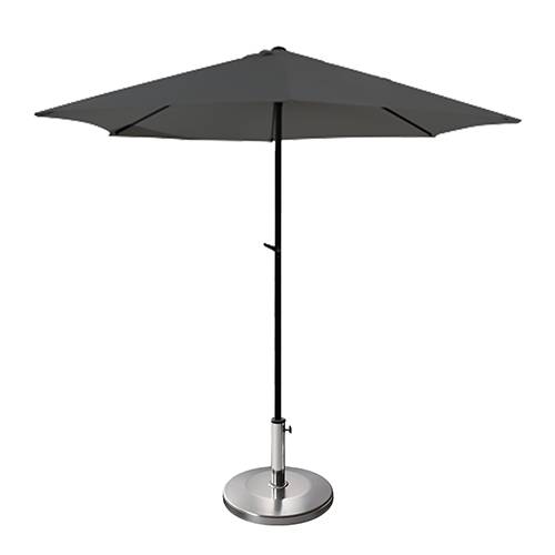 Umbrela soare gri cu mecanism rabatare 300 cm si suport rotund 25 kg cromat