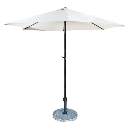 Umbrela soare cu mecanism rabatare 300 cm alba si suport marmura 22 kg