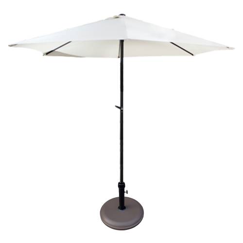 Umbrela soare cu mecanism rabatare 300 cm alba si suport rotund 12 kg - culoare maro